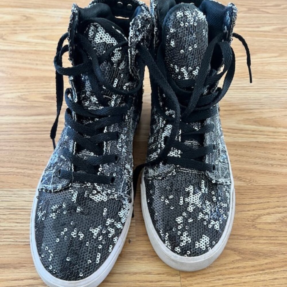 SUPRA Women's Size 10 SkyTop Hi Top B+W Sequins Sneakers